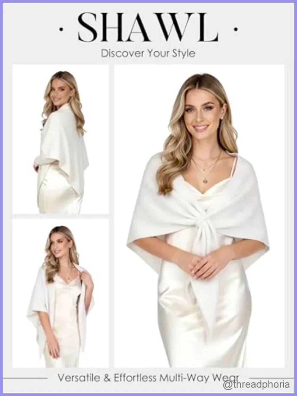 Wool Blend Shawl Wrap Knit Triangle Scarf Pull-Through Poncho